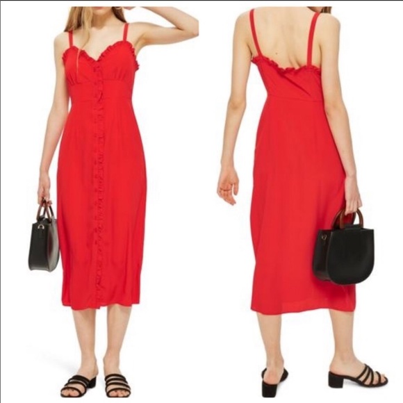 Topshop Dresses & Skirts - Topshop Button Down Midi Dress- Red